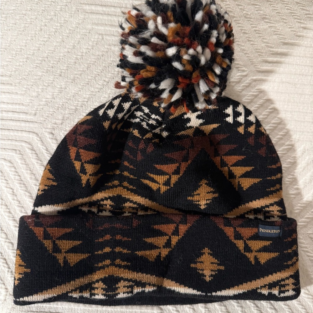 Pendleton Black Patterned Pom Beanie
